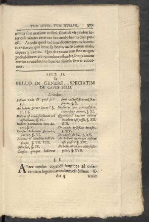 Sect. II. de Bello In Genere, Speciatim De Causis Belli.