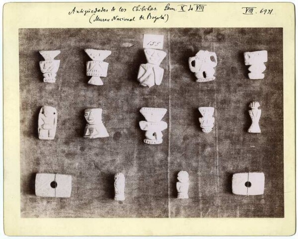 Clay figurines (fragments), Antigüedades de los Chibchas Lam. X 4. VIII (Museo Nacional Bogotá)