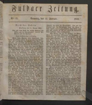 Sonntag, den 15. Januar. 1832