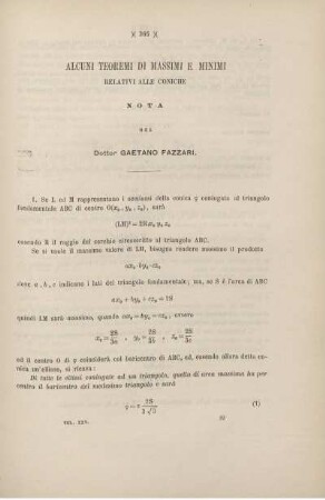 Alcuni teoremi di massimi e minimi relativi alle coniche.