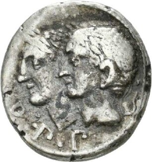 Denar serratus des C. Sulpicius mit Darstellung der Penaten