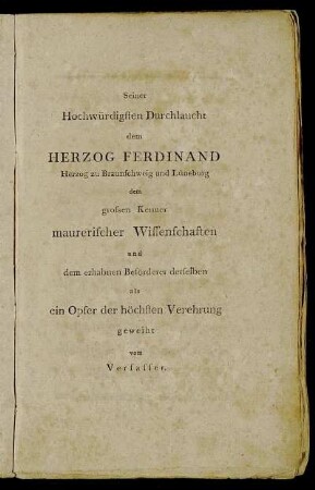 Seiner Hochwürdigsten Durchlaucht dem Herzog Ferdinand Herzog zu Braunschweig und Lüneburg [...]