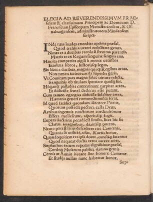 Elegia Ad Reverendissimum Praesulem ... D. Franciscum Episcopum Monasteriensem, & Osnaburgensem, administratorem Mindensem scripta.