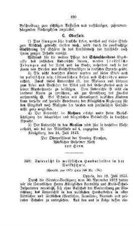 Unterricht in weiblichen Handarbeiten in der Volksschule : [V. Elementarschulwesen]