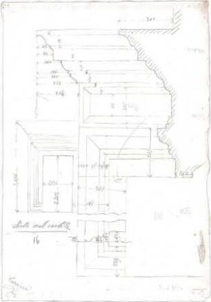 Voit, Johann Michael; Mappe mit Berechnungen und verschiedenen Skizzen - Tür (Detail)