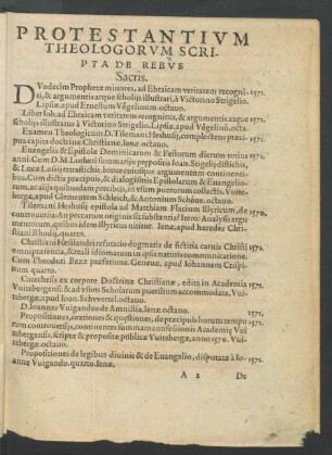 Protestantium Theologorum Scripta De Rebus Sacris.