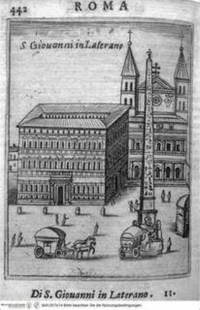 Ritratto di Roma moderna., Seite 442: San Giovanni in Laterano, Seitenfassade, Obelisco Lateranense und Lateranspalast