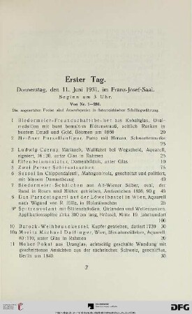 Erster Tag. Donnerstag, den 11. Juni 1931, im Franz-Josef-Saal. Beginn um 3 Uhr (Nr. 1-280)