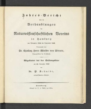 1842/43(1843): Jahresbericht über die Verhandlungen des Naturwissenschaftlichen Vereins in Hamburg