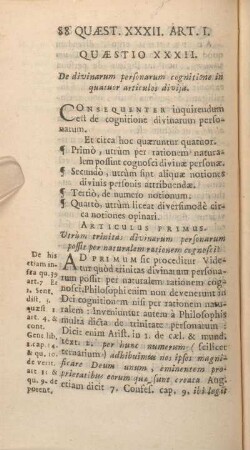 Quaestio XXXII. De divinarum personarum cognitione in quatuor articulos divisa.