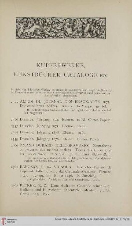 Kupferwerke, Kunstbücher, Cataloge etc. (Nr. 2555-2895)