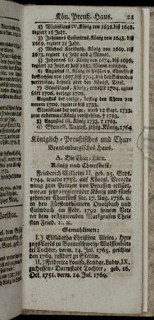 Königlich-Preußisches und Chur-Brandenburgisches Haus. - Türckischer Kaiser.