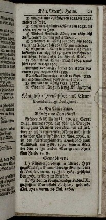 Königlich-Preußisches und Chur-Brandenburgisches Haus. - Türckischer Kaiser.