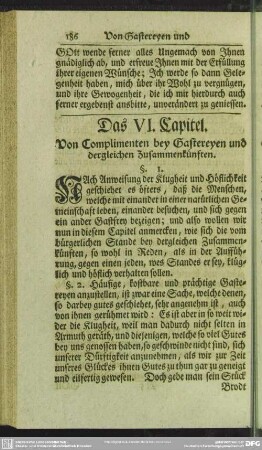 Das VI. Capitel. Von Complimenten bey Gastereyen und dergleichen Zusammenkünften