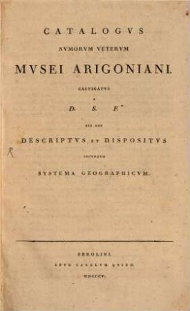 Catalogus Nummorum veterum musei Arigoniani