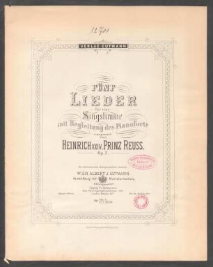 Fünf Lieder für eine Singstimme mit Begleitung des Pianoforte : op. 3