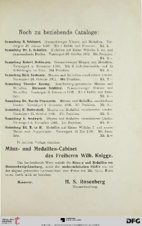 Noch zu beziehende Auctions-Cataloge