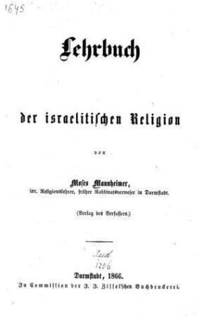 Lehrbuch der israelitischen Religion / von Moses Mannheimer