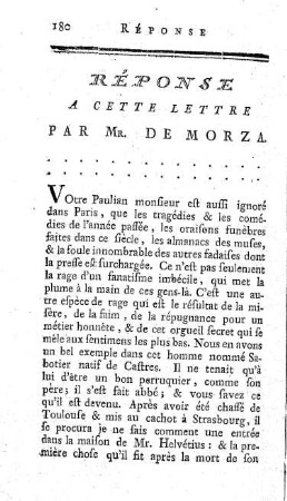 Réponse a cette lettre par Mr. de Morza.
