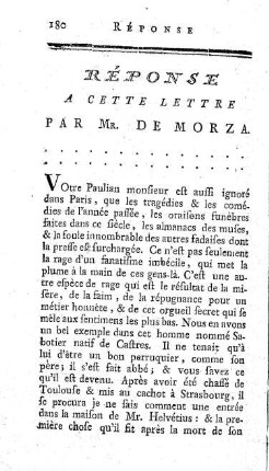 Réponse a cette lettre par Mr. de Morza.