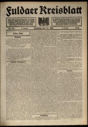 Erste Ausgabe vom Samstag, den 13. Juli 1912.
