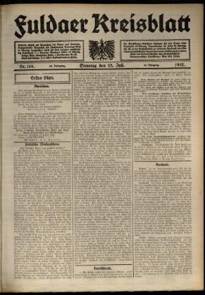 Erste Ausgabe vom Samstag, den 13. Juli 1912.