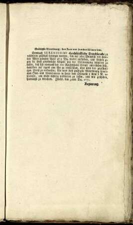 Gnädigste Verordnung, den Accis von fremden Weinen betr. : Zweyb. den 31ten Dec. 1771