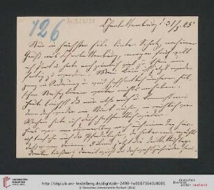 Briefwechsel Theodor Mommsen und Marie Mommsen geb. Reimer: Postkarte von Marie Mommsen an Theodor Mommsen