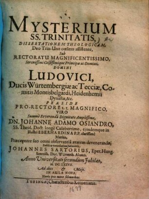 Mysterium SS. trinitatis, diss. theol.