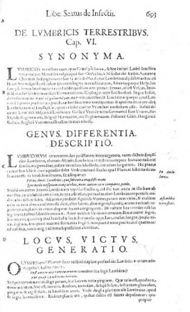 De Lumbricus Terrestribus. Cap. VI.