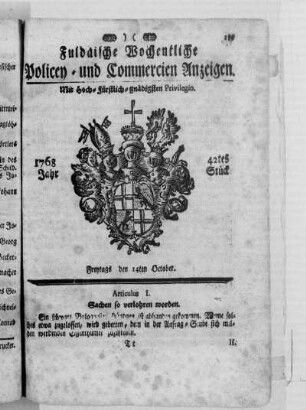 42tes Stück, Ausgabe vom 14. October 1768