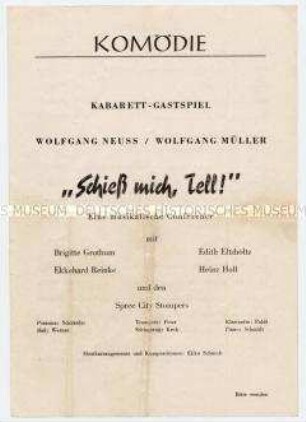 Programm einer "musikalischen Conférence" von Wolfgang Neuss und Wolfgang Müller in der Berliner Komödie
