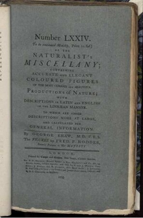 Number LXXIV. of the Naturalist's Miscellany.