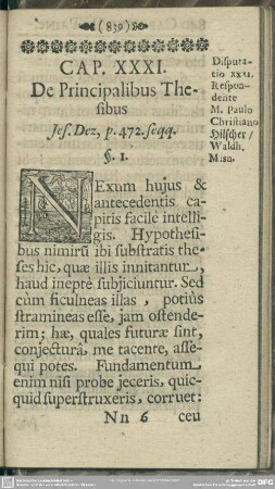 Cap. XXXI. De Principalibus Thesibus
