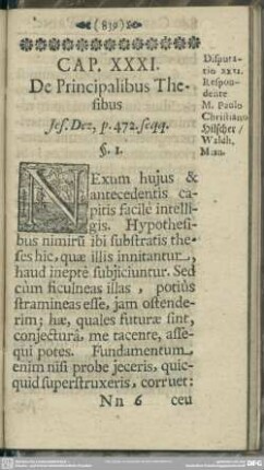 Cap. XXXI. De Principalibus Thesibus