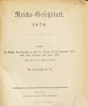 Reichsgesetzblatt. 1878