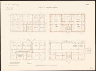 Lehrerseminar, Petershagen: Umbau des alten Seminargebäudes: Grundriss Keller, Erdgeschoss, 1. und 2. Obergeschoss 1:100