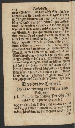 Das dritte Capitel. Von Verehrung der Bilder und Reliquien