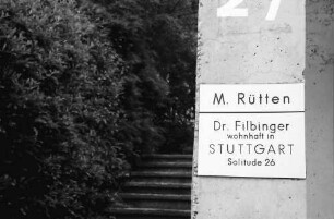 Freiburg; Günterstal: Schild Villa Filbinger; Dr. Hans Filbinger z.Zt. in Stuttgart