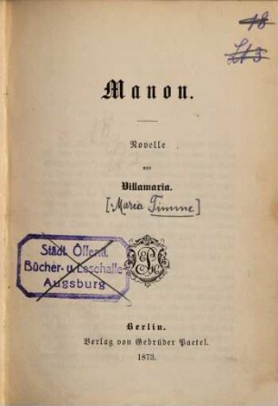 Manon : Novelle