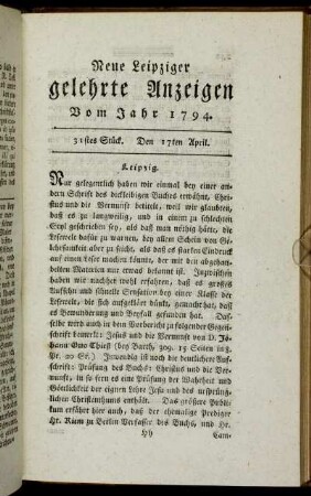 31stes Stück. Den 17ten April.