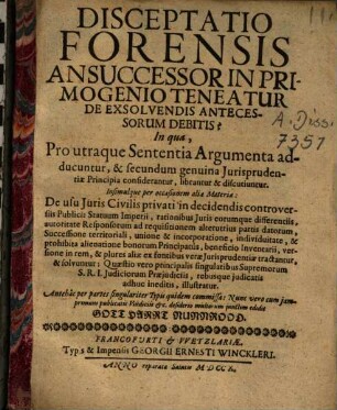 Disceptatio forensis an successor in primogenio teneatur de exsolvendis antecessorum debitis?