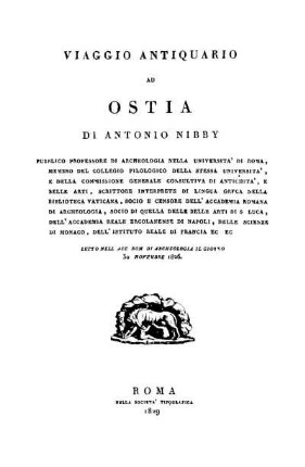 Viaggio Antiquario Ad Ostia : ... Letto Nell' Acc. Rom. Di Archeologia Il Giorno 30. Novembre 1826