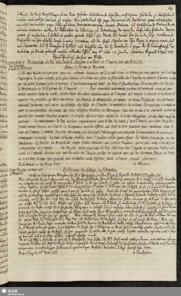 Declaration du Roi Tres Chretien, delivrée à la Diete de l'Empire, par son Ministre Mons: le Baron de Mackau.