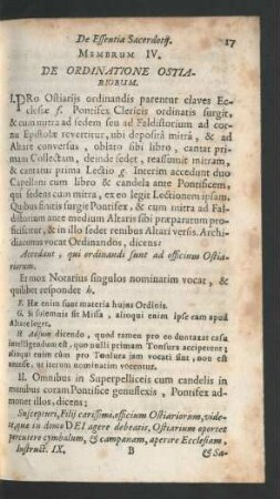 Membrum IV. De Ordinatione Ostiariorum.
