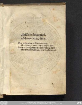 Missalis strigonien[sis] ad lectore[m] epigra[m]ma