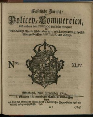Nro. XLIV, Montags, den 1. November 1734