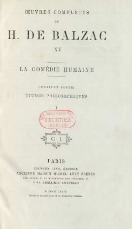15: Œuvres complètes de H. de Balzac