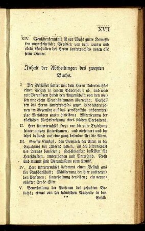 Inhalt der Abtheilungen des zweyten Buchs.
