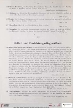 Möbel und Einrichtungs-Gegenstände (Nr. 1209 - 1261)